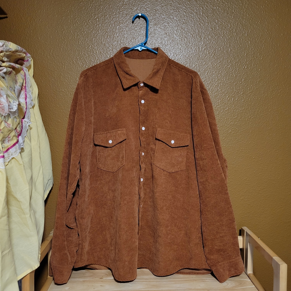 Men's Casual Corduroy Button Down Shirt - Brown